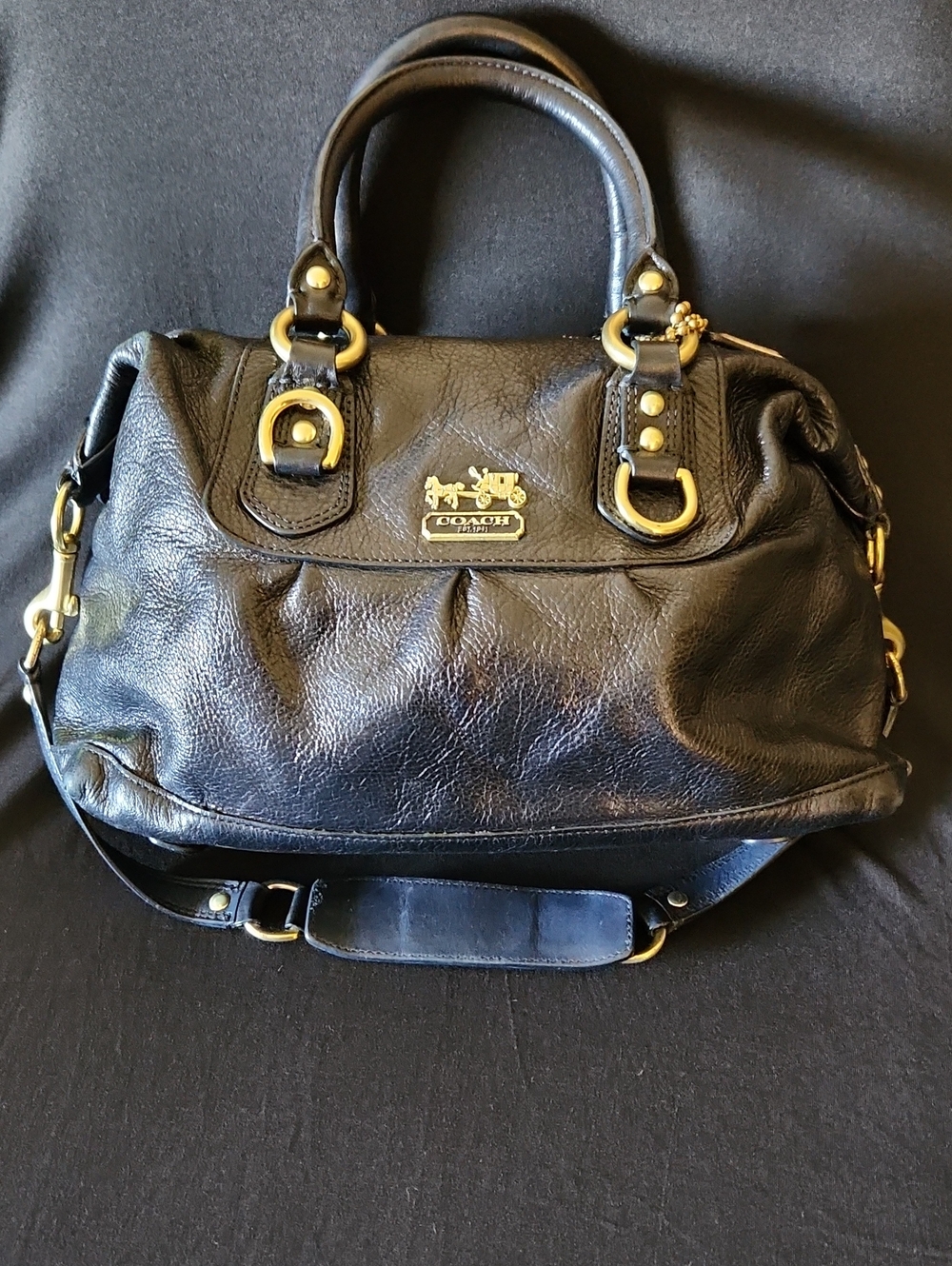 COACH Madison Sabrina Black Leather Satchel Convertible Bag 12937